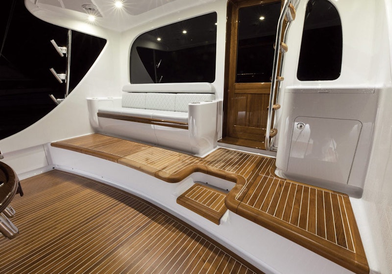 mezzanine seating in cockpit of custom sportfish