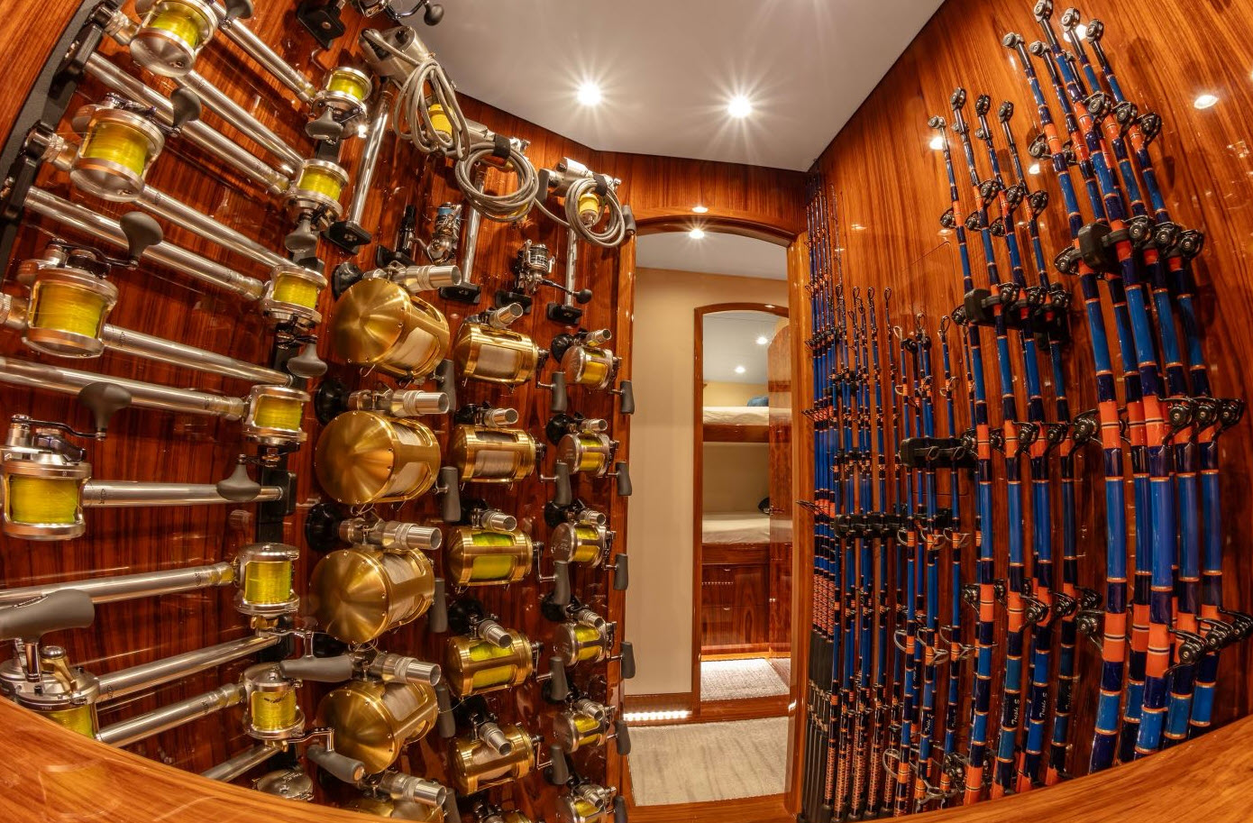 custom rod storage room on sportfishing yacht