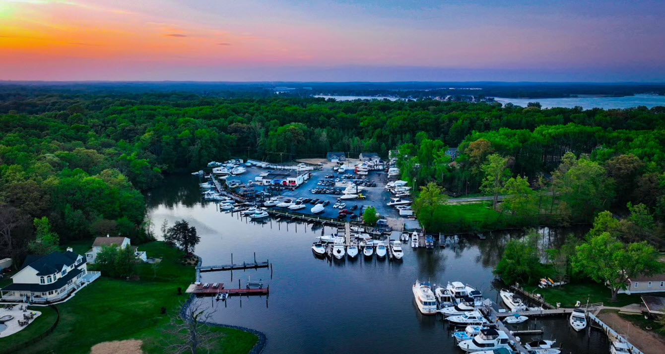 drone image of baltimore boating center in maryland