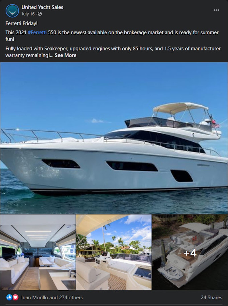 facebook post for ferretti 550