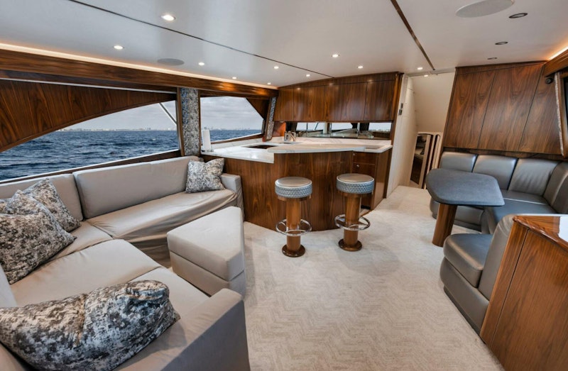 interior salon and galley features on viking 58
