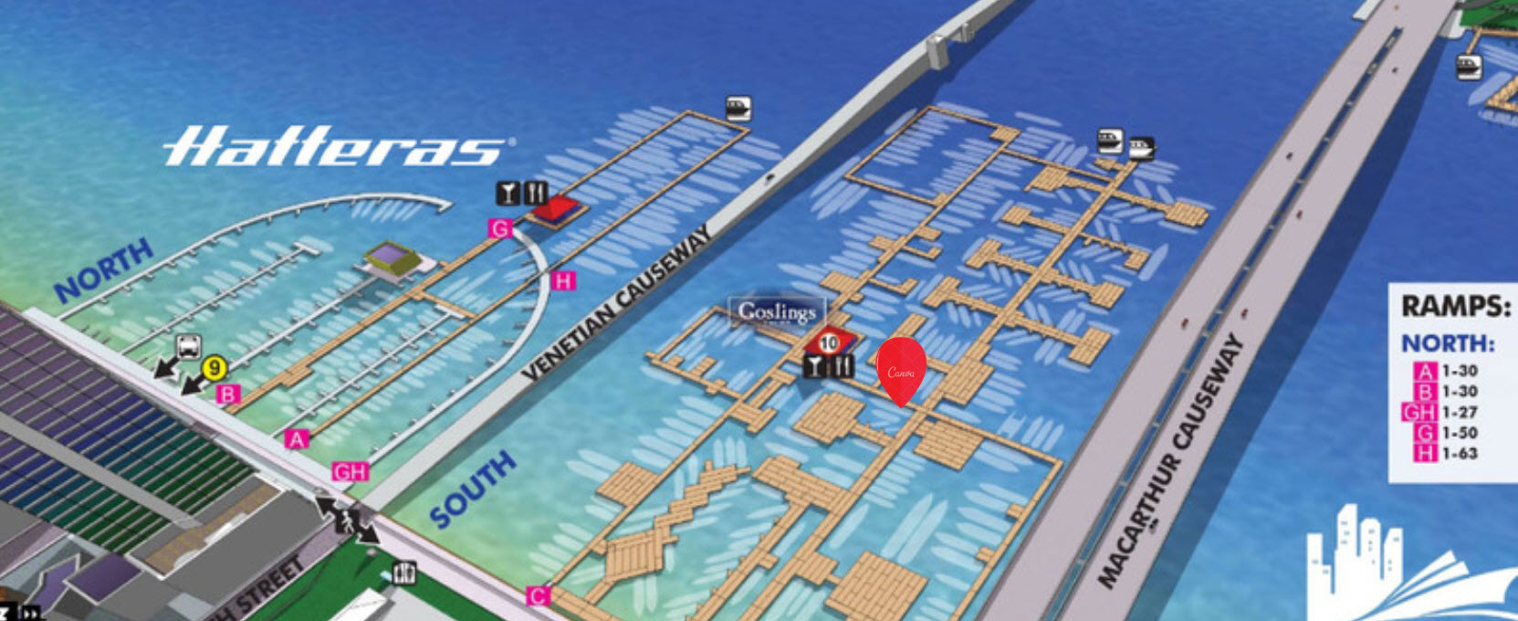 map of miami yacht show hatteras display