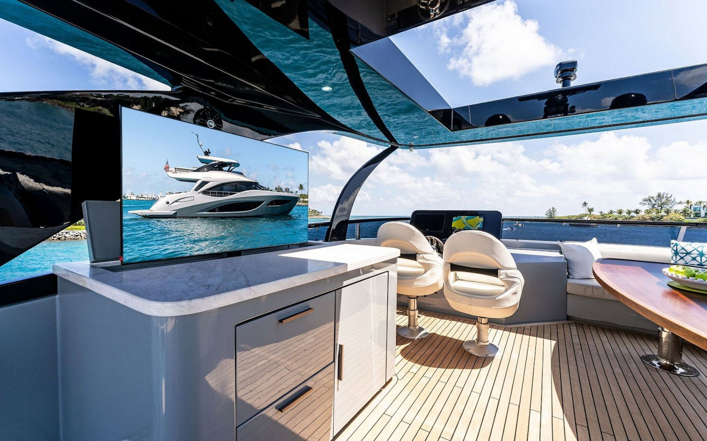television on flybridge yacht for family entertainment